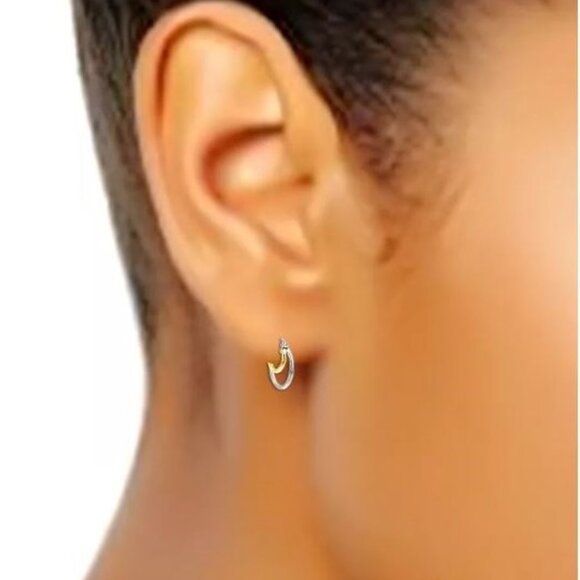 Double Hoop Earrings in Sterling Silver & 18k Gold-Plate - Picture 3 of 3